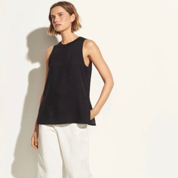 Vince Tops - Vince Rib Trim Tank Top Silky Blouse Black size Extra Small XS